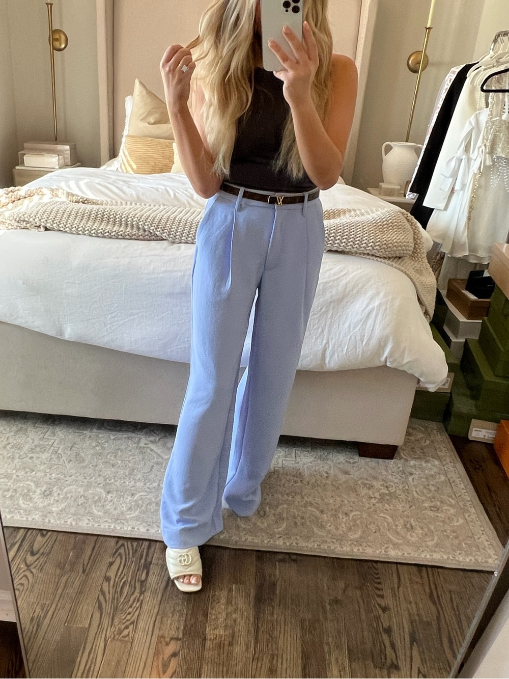 Abercrombie & Fitch High-Rise Sloan Tailored Wide-Leg Pants in Light Blue